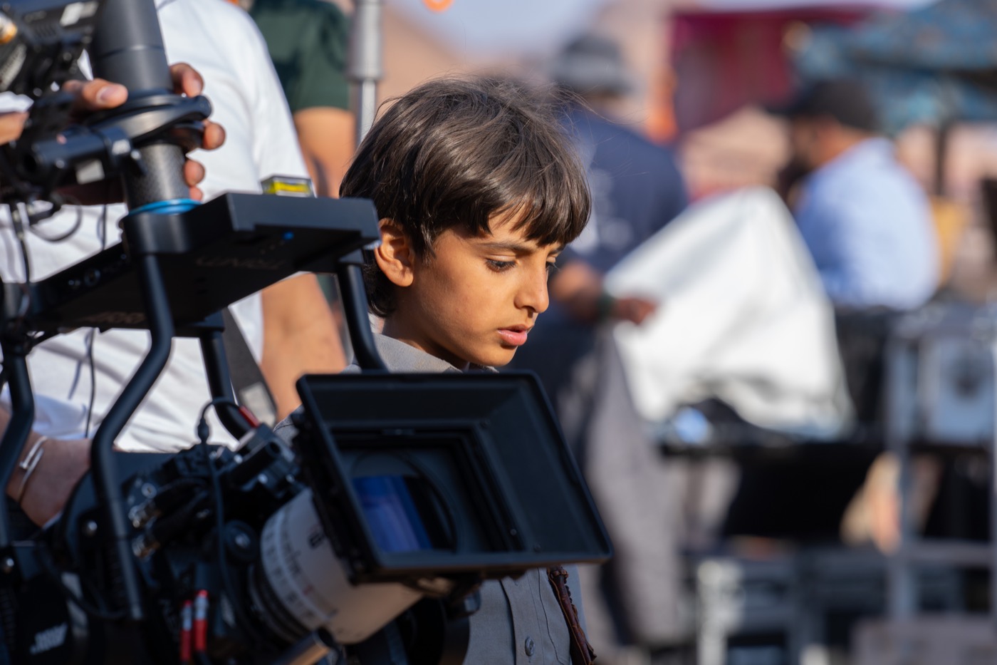 Abdulaziz Alqahtani beside the camera on the set of The Lamb