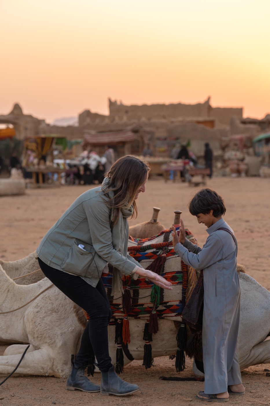 Ashley Avis working with Abdulaziz Alqahtani on the set of The Lamb